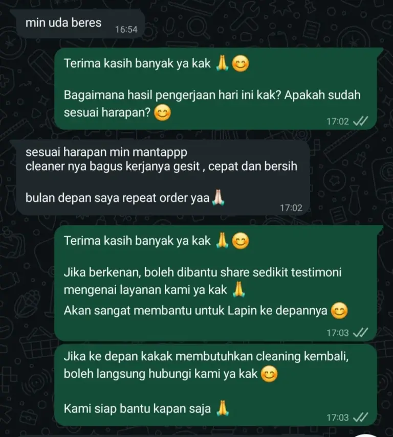 Screenshot percakapan WhatsApp pelanggan
