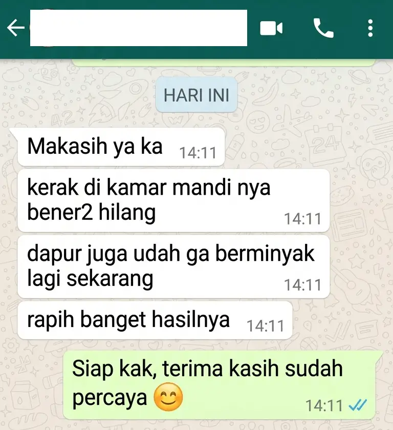 Screenshot percakapan WhatsApp pelanggan